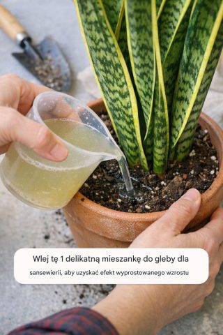 Wlej tę 1 delikatną mieszankę do gleby dla sansewierii, aby uzyskać efekt wyprostowanego wzrostu
